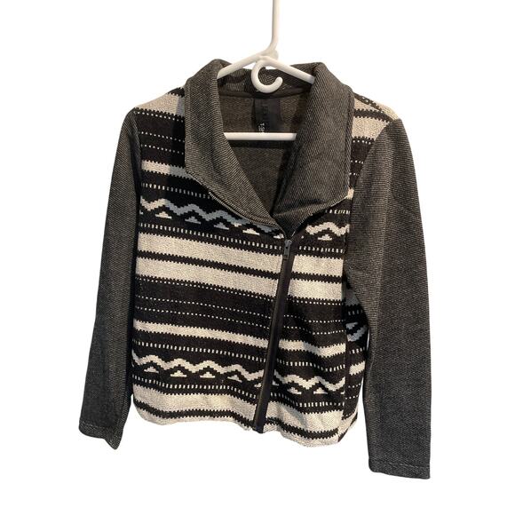 ANTHROPOLOGIE BLACKLETTER T Dolan Knit Aztec Zipper Jacket Medium Black/White - Picture 1 of 8